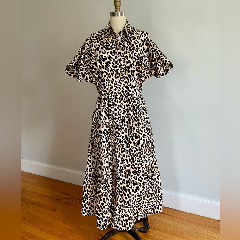 Anthro | Exquise Tobie Leopard Print Shirt Dress | Sz Med